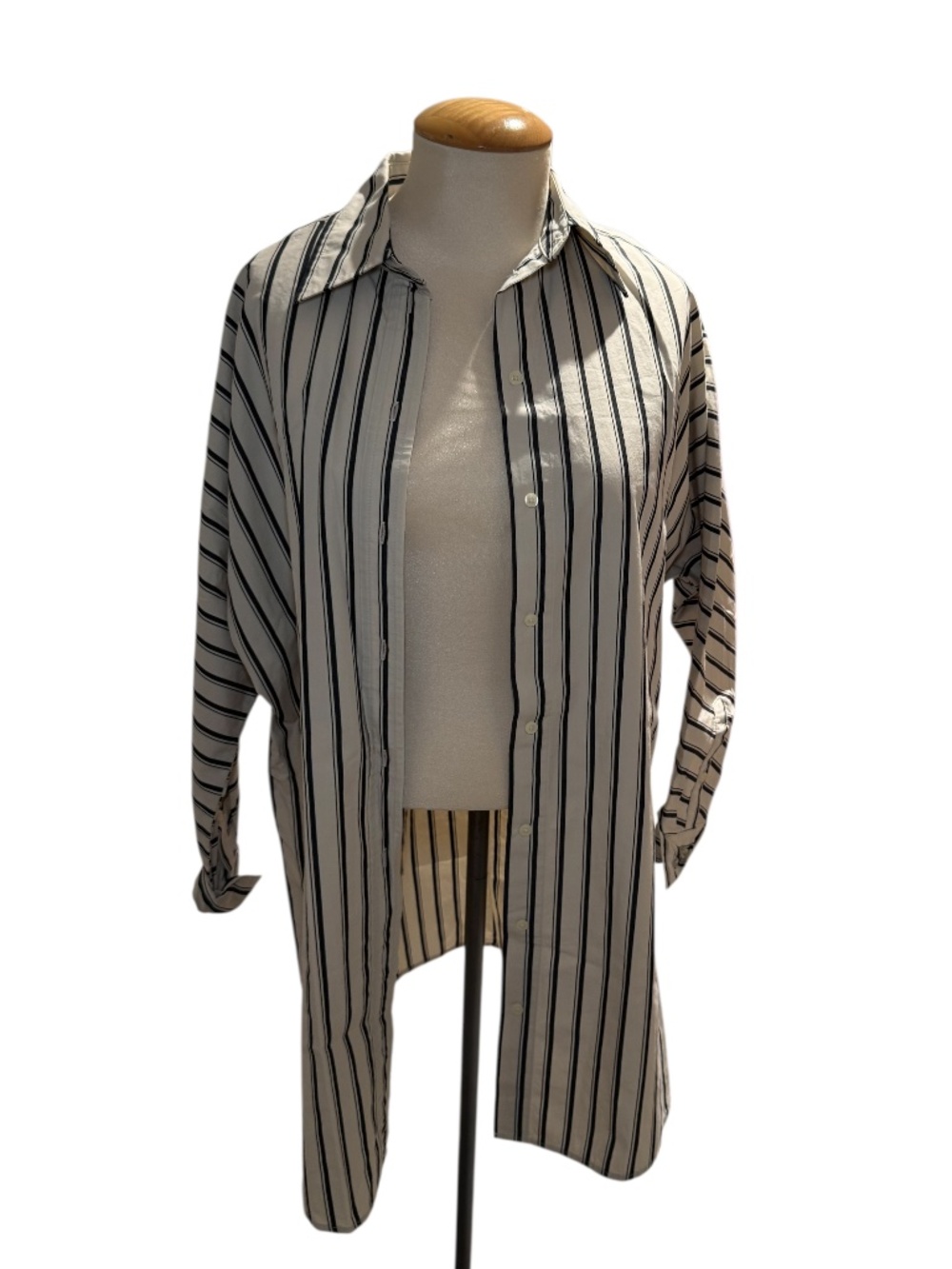 BEIS X GAP cream/black long cut stripe button shirt/tunic - xxs (generous cut)